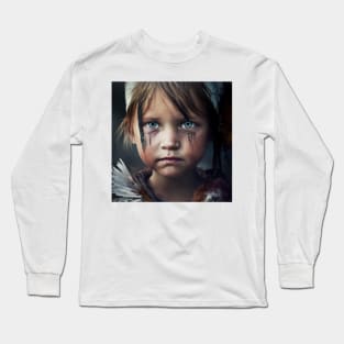 A Young Child in A White Bandana Long Sleeve T-Shirt